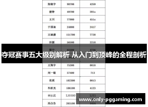 夺冠赛事五大级别解析 从入门到顶峰的全程剖析